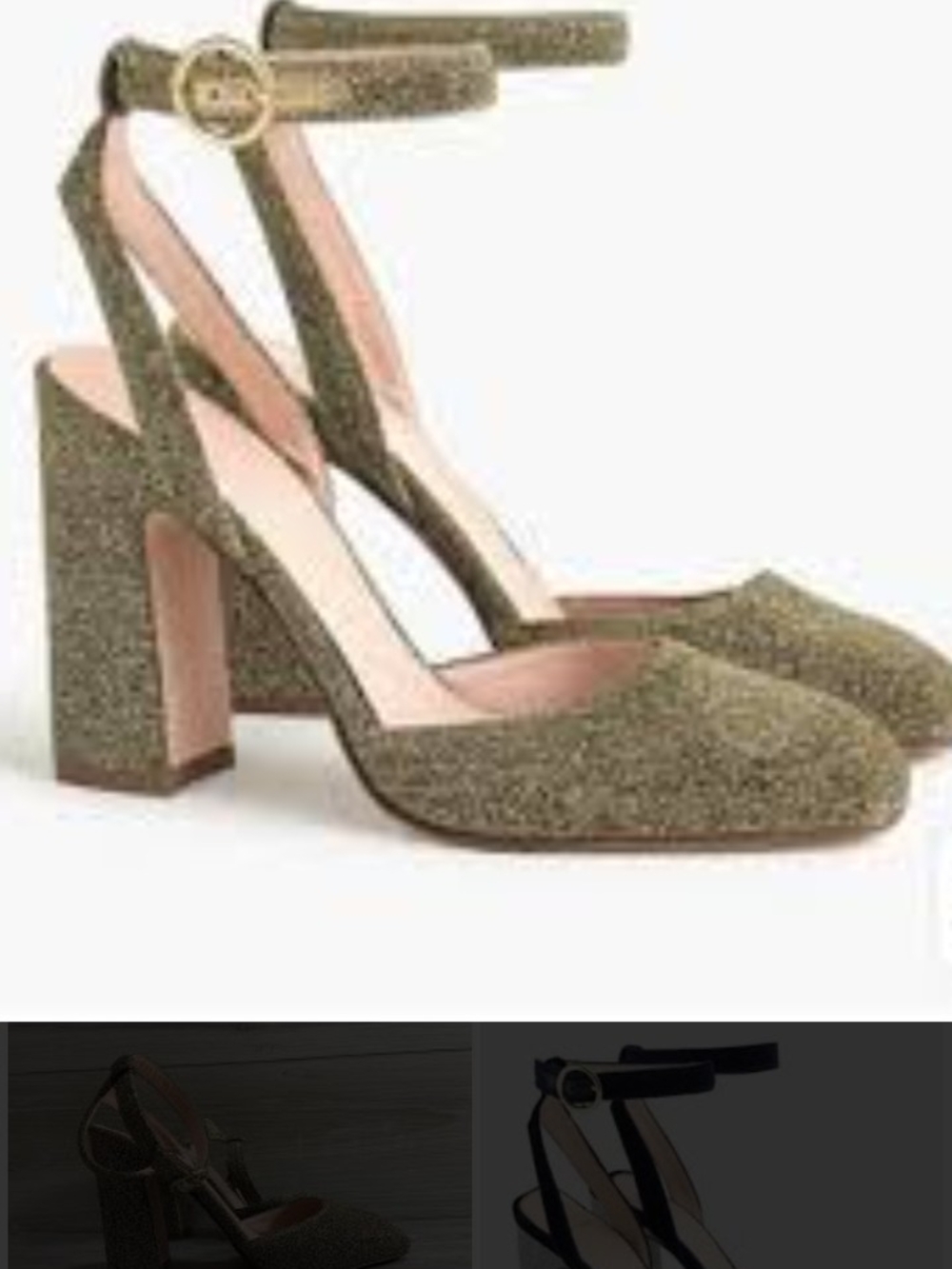 J. Crew Gold Glitter Block-Heel Ankle-Strap Pumps